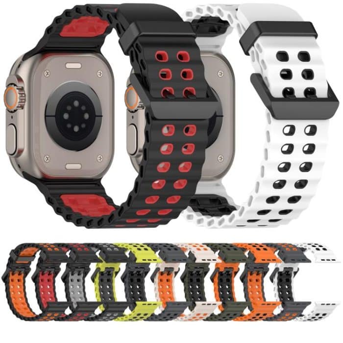Ocean Double-row Hole Two-color Silicone Watch Band, For Apple Watch 46mm / 49mm / 45mm / 44mm – Bild 8