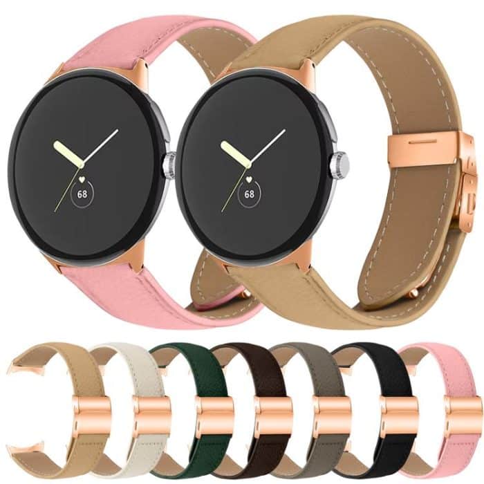 Lychee Texture Rose Gold Turtle Back Buckle Leather Watch Band, For Google Pixel Watch / Watch 2 / 3 41mm – Bild 7