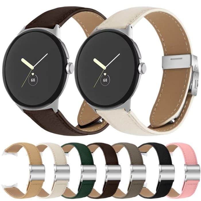 Lychee Texture Silver Turtle Back Buckle Leather Watch Band, For Google Pixel Watch / Watch 2 / 3 41mm – Bild 7