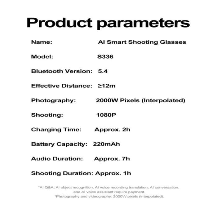 S336 Smart Glasses, Support AI Object Recognition / AI Conversations / Voice Call – Bild 10