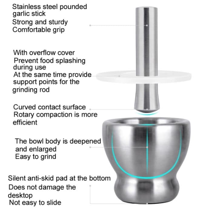 Küche 304 Edelstahl Knoblauchstampfer Gewürzbohnen Nussmühle, Straight Shape, Waist Shape, Drum Shape, Big Bowl Shape, Large Drum Shape – Bild 4