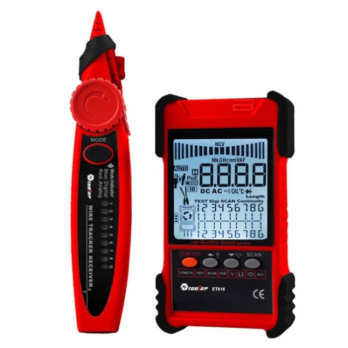 Wiederaufladbarer, einstellbarer Netzwerkkabeltester, Wire Tracker, POE-Kabeltester, ET616 (Red), ET618 (Red), ET616, ET618 – Bild 1