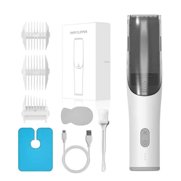 Elektrischer, wasserdichter Friseur-Kinder-Haarschneider, geräuscharm, wiederaufladbar, Push-Clipper, Digital Version White, Suction Upgrade Version White – Bild 2