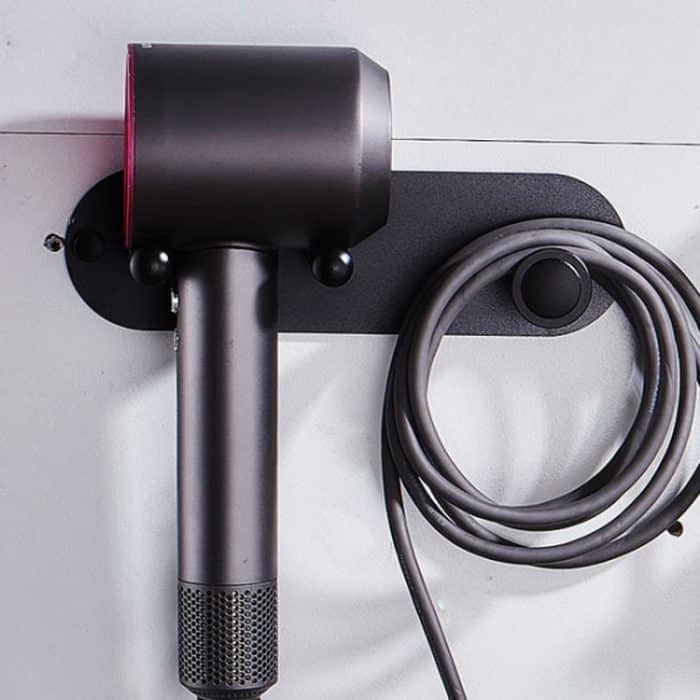 An der Wand montierter Haartrocknerhalter, lochfreier Badezimmerraum, Aluminium-Multifunktionsregal, Simple Silver, Simple Black, Small Silver, Small Black, Small With 2 Loops Silver, Small With 2 Loops Black, Large Silver, Large Black – Bild 1