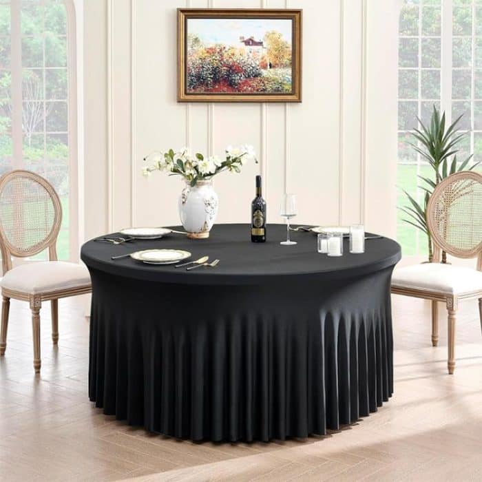 Polyester Elastic Tablecloth Cover Wedding Banquet Party Decoration Round Table Skirt Office Tablecloth, 4FT, 5FT, 6FT – Bild 1