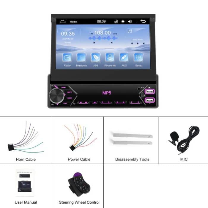 7 inch Universal Manual Retractable Screen Car MP5 Player Car Center Control All-in-One Wired Carplay, Standard, Standard+12 Light Camera – Bild 2