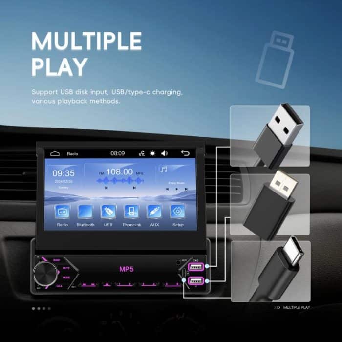 7 inch Universal Manual Retractable Screen Car MP5 Player Car Center Control All-in-One Wired Carplay, Standard, Standard+12 Light Camera – Bild 13