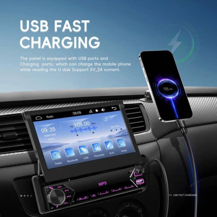 7 inch Universal Manual Retractable Screen Car MP5 Player Car Center Control All-in-One Wired Carplay, Standard, Standard+12 Light Camera – Bild 5