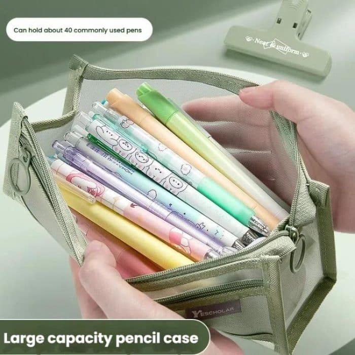 Large Capacity Double-Layer Mesh Pencil Case Triangular Base Design Exam Accessory Pouch – Bild 4
