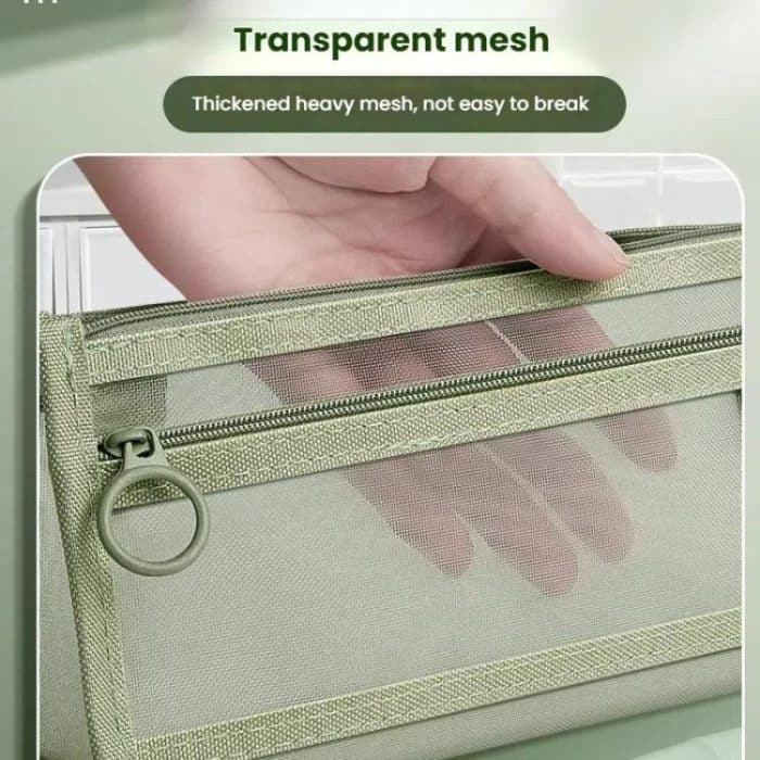 Large Capacity Double-Layer Mesh Pencil Case Triangular Base Design Exam Accessory Pouch – Bild 6